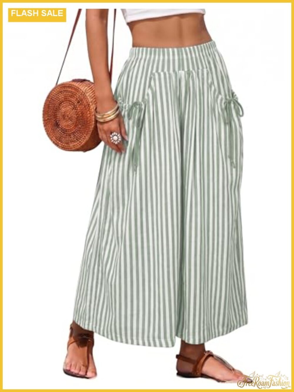 Striped Wide Leg Palazzo Pants Baggy Elastic Waist Lounge Trousers